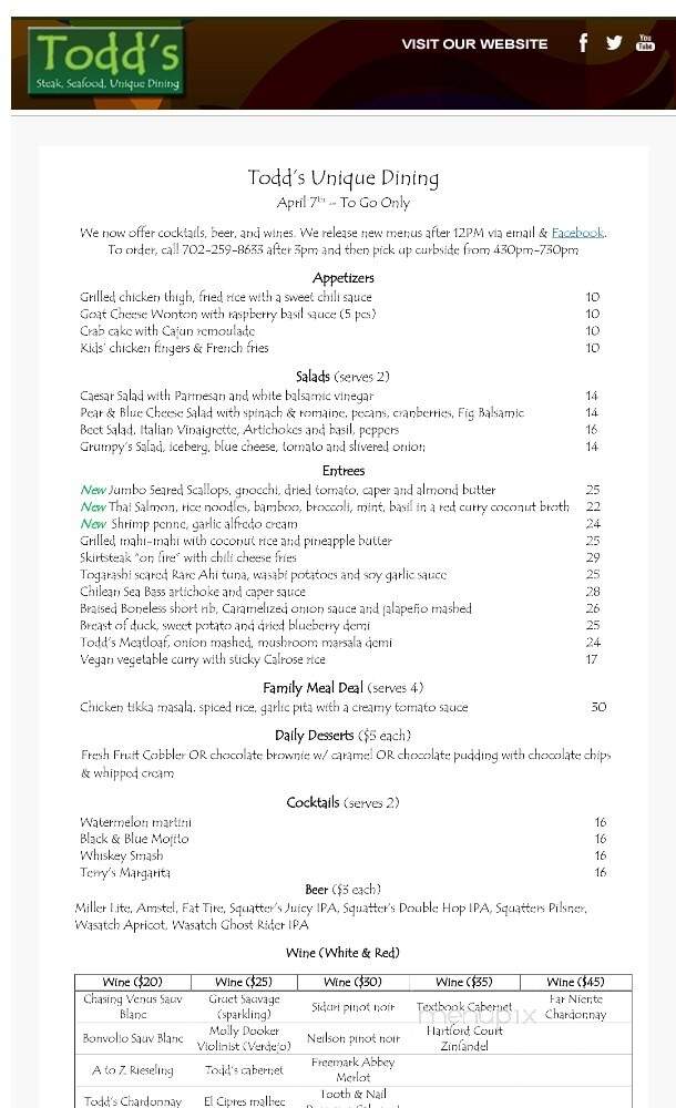 Todd's Unique Dining - Henderson, NV menu_pic