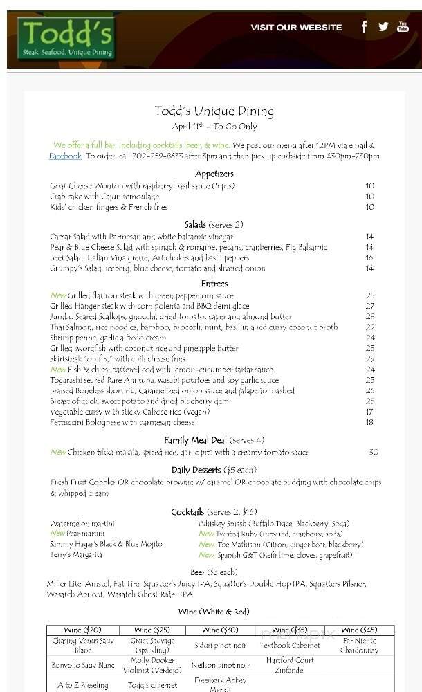Todd's Unique Dining - Henderson, NV menu_pic
