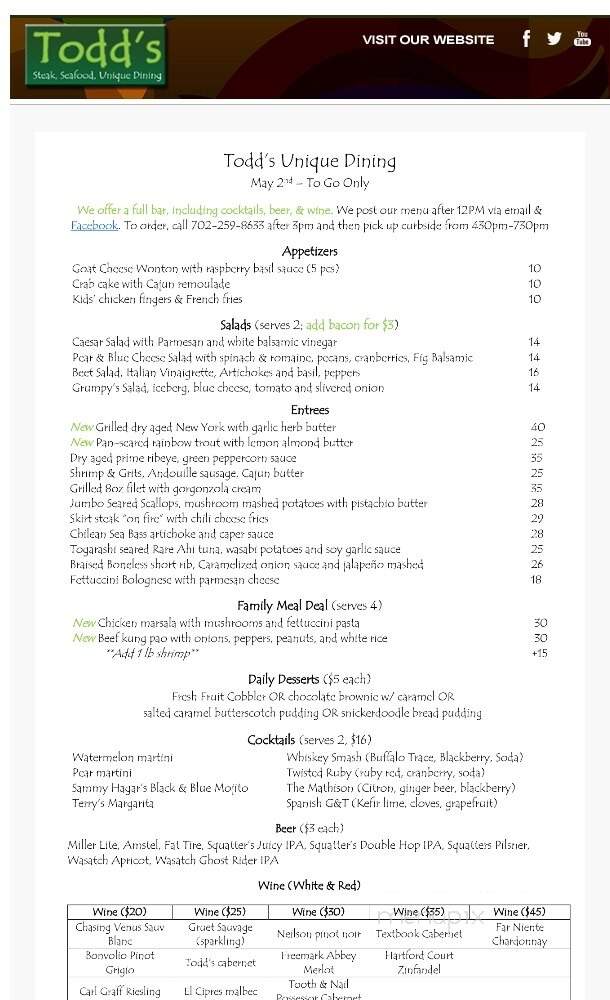 Todd's Unique Dining - Henderson, NV menu_pic