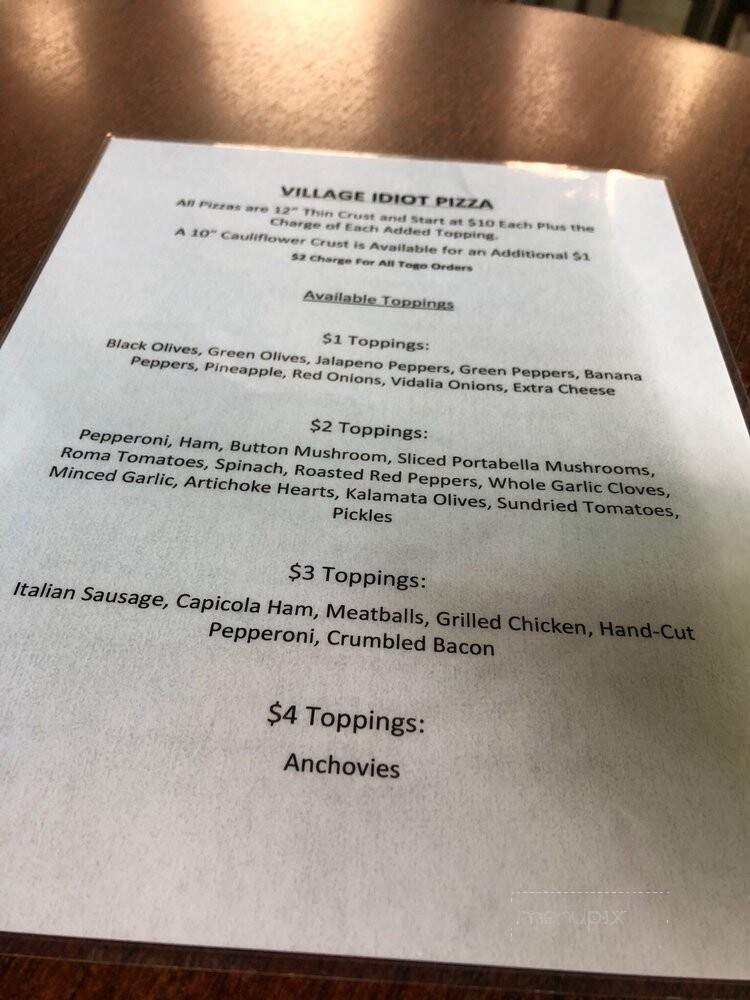 Village Idiot - Maumee, OH menu_pic