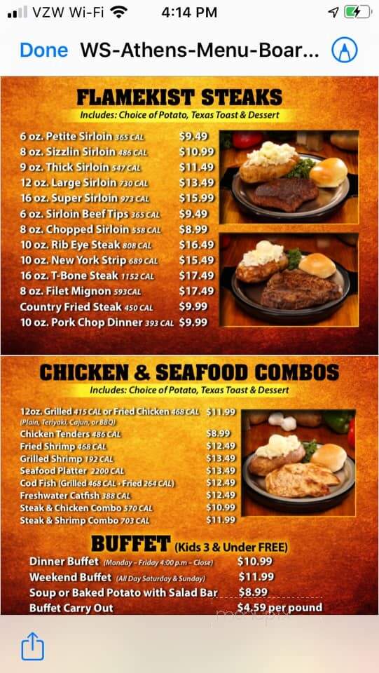 Western Sizzlin Steak & More - Athens, TN menu_pic
