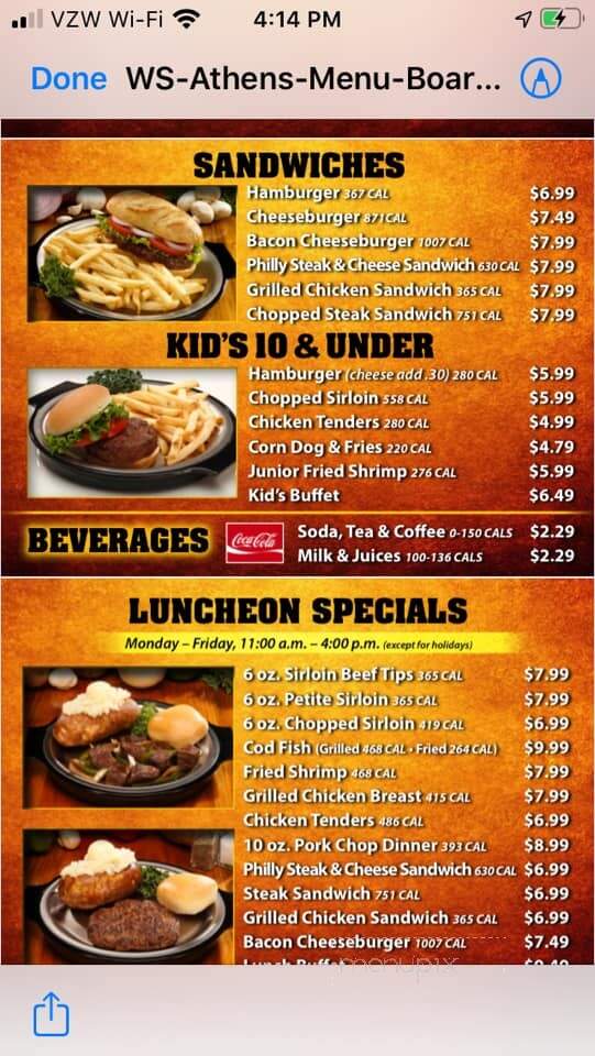 Western Sizzlin Steak & More - Athens, TN menu_pic
