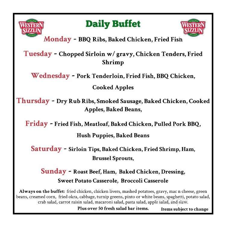 Western Sizzlin Steak & More - Athens, TN menu_pic