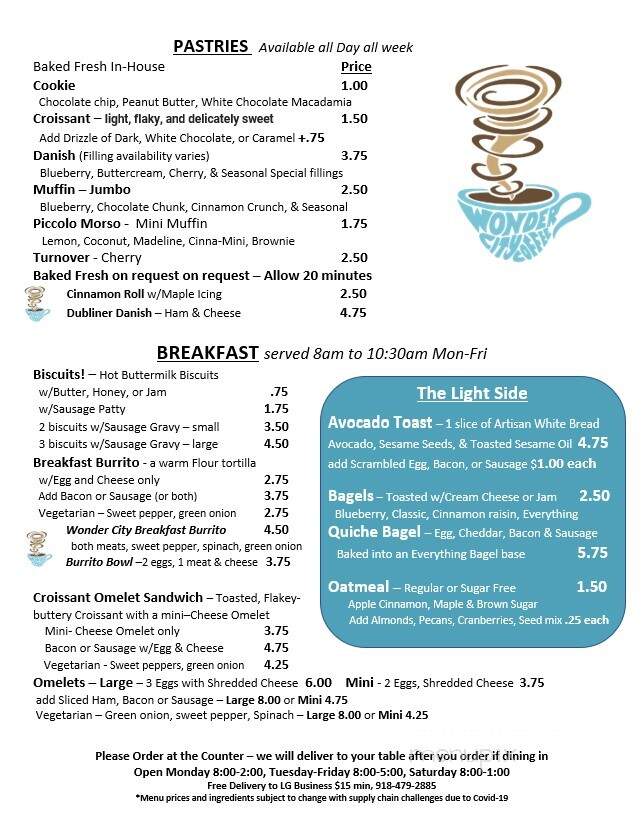 Wonder City Coffee - Locust Grove, OK menu_pic