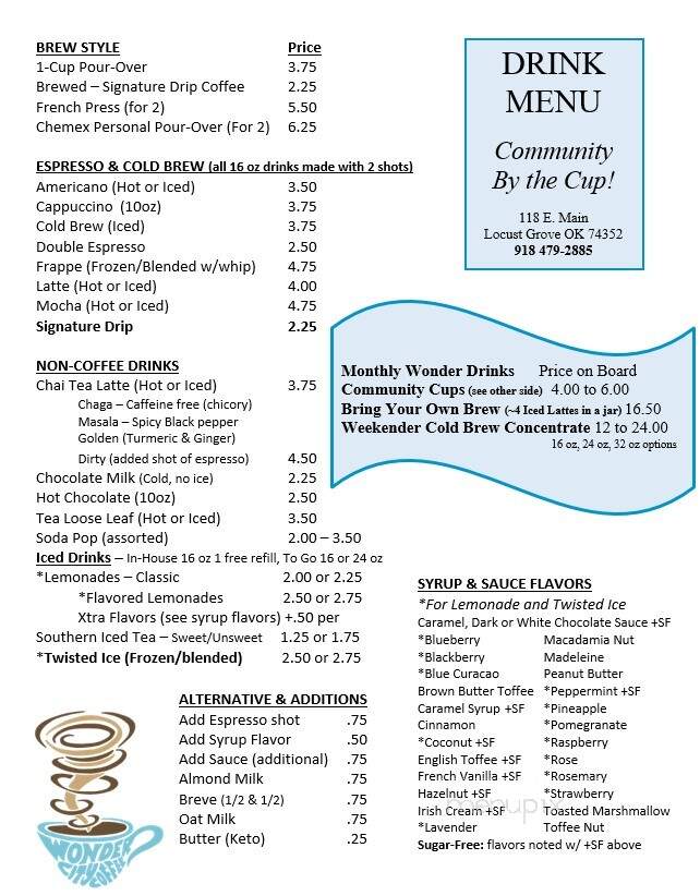 Wonder City Coffee - Locust Grove, OK menu_pic
