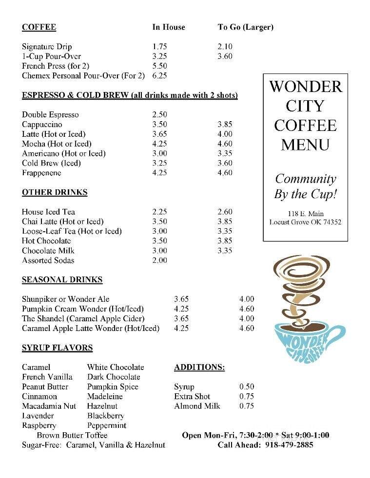 Wonder City Coffee - Locust Grove, OK menu_pic