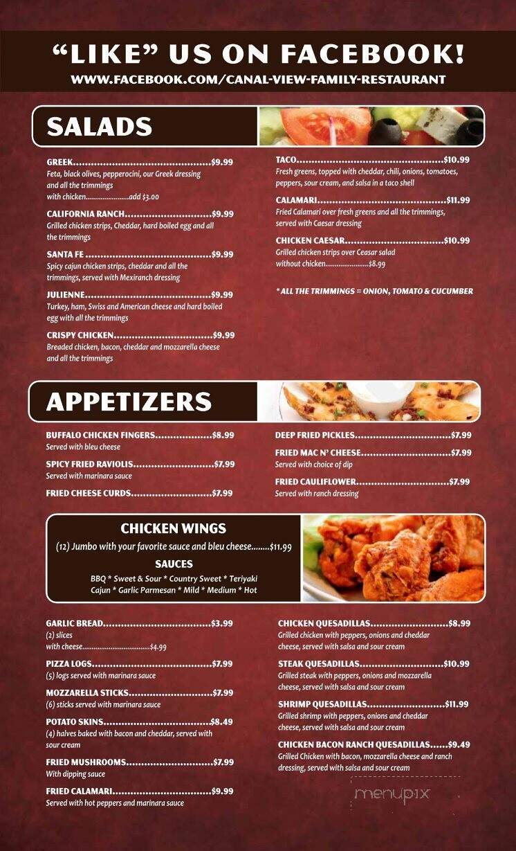 Canal View Family Restaurant - Newark, NY menu_pic
