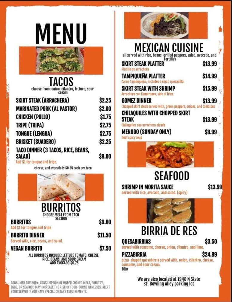 Gomez Restaurant & Bar - Belvidere, IL menu_pic