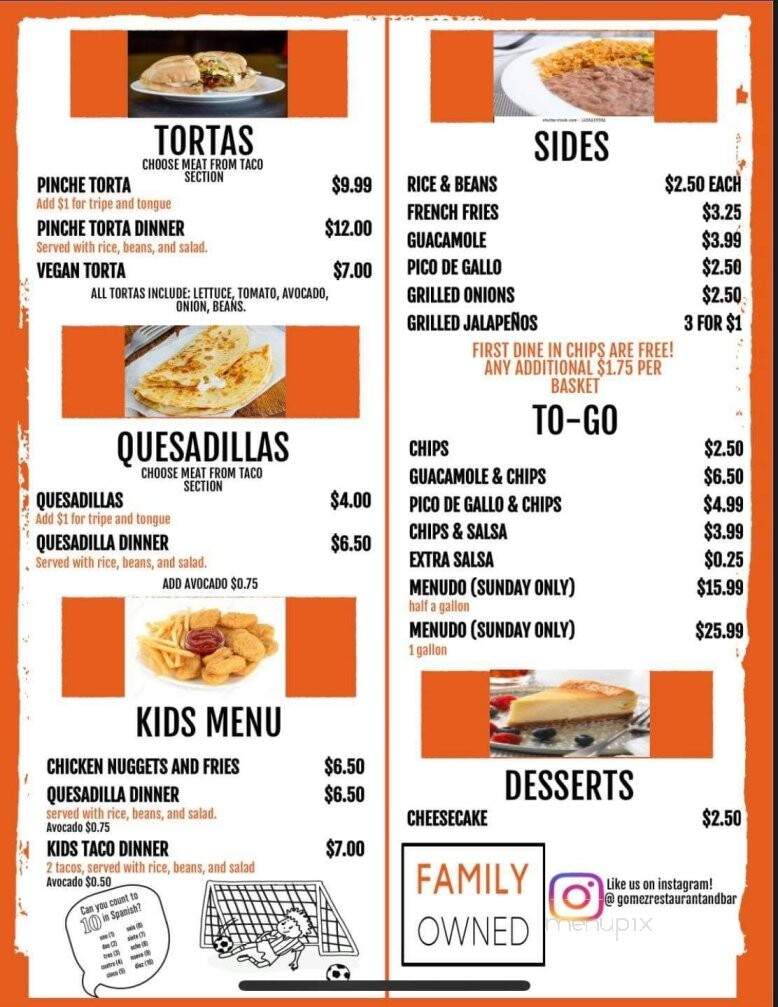 Gomez Restaurant & Bar - Belvidere, IL menu_pic