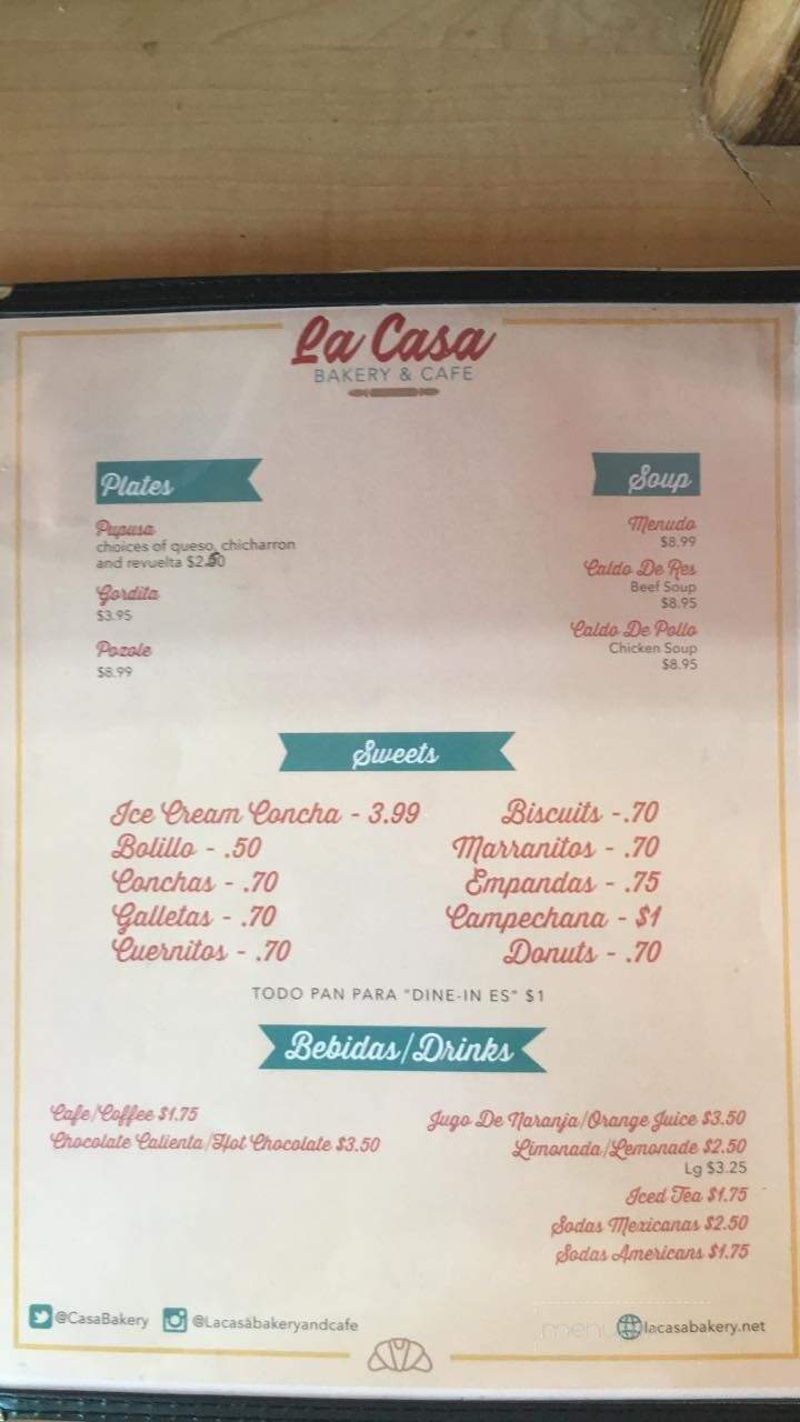 La Casa Bakery & Cafe - Houston, TX menu_pic