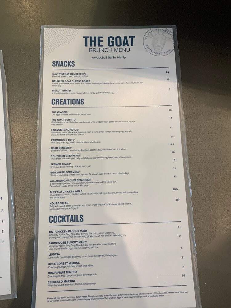 The Goat - Morrisville, NC menu_pic