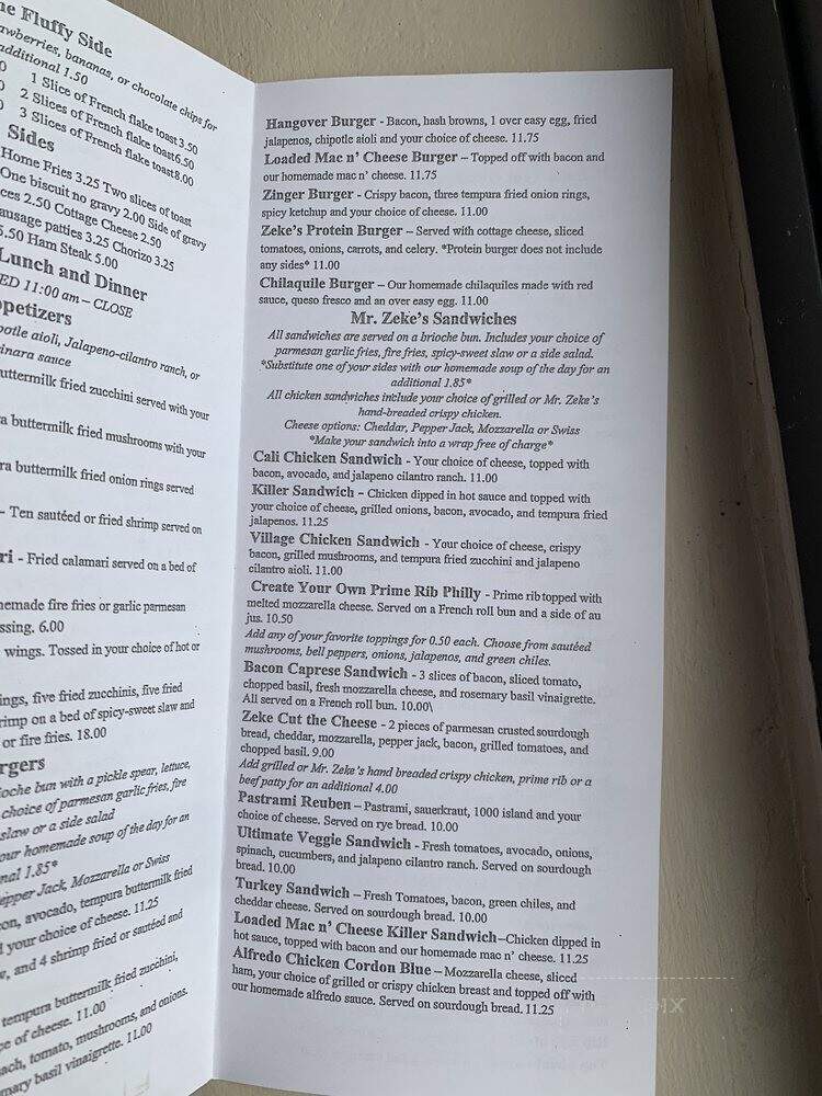 Mr Zeke's Restaurant - Lakeside, AZ menu_pic