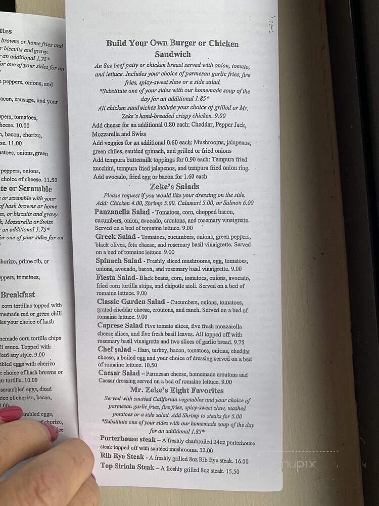 Mr Zeke's Restaurant - Lakeside, AZ menu_pic