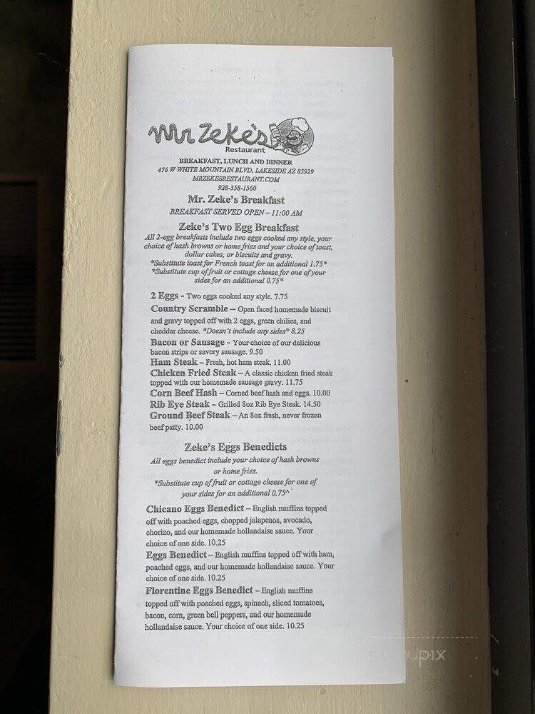 Mr Zeke's Restaurant - Lakeside, AZ menu_pic