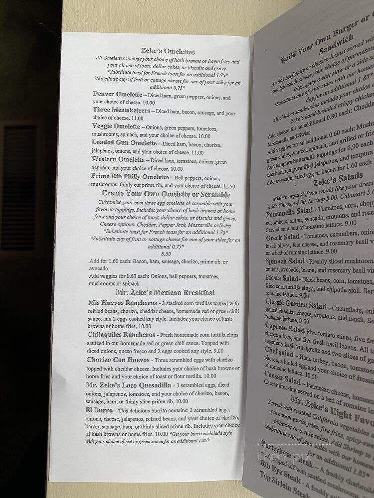 Mr Zeke's Restaurant - Lakeside, AZ menu_pic