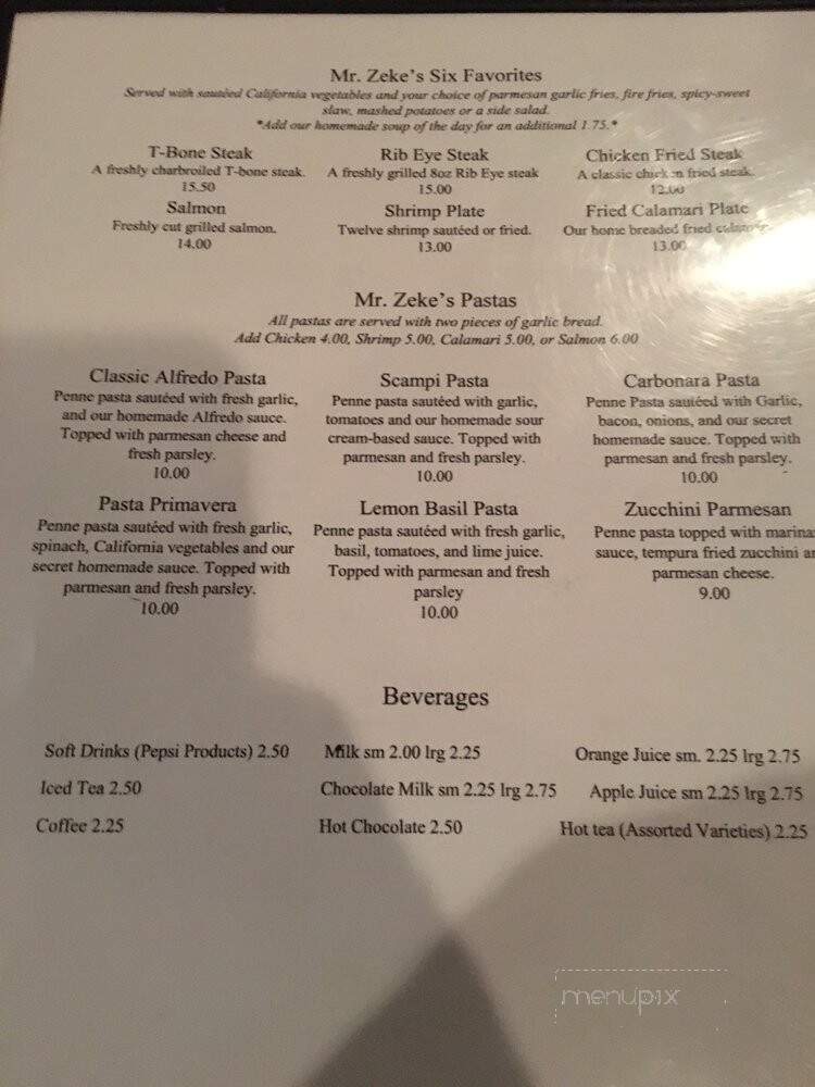Mr Zeke's Restaurant - Lakeside, AZ menu_pic