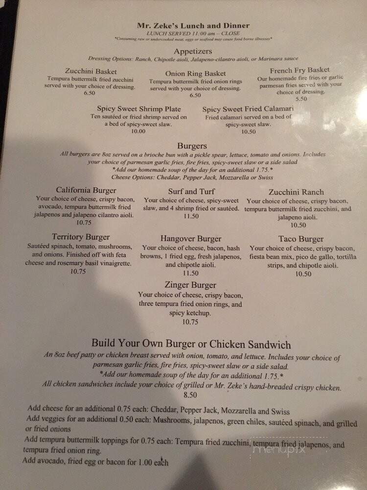 Mr Zeke's Restaurant - Lakeside, AZ menu_pic