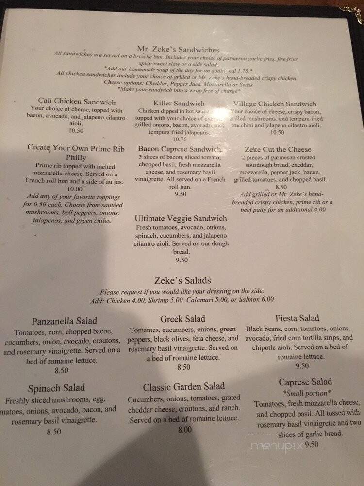 Mr Zeke's Restaurant - Lakeside, AZ menu_pic