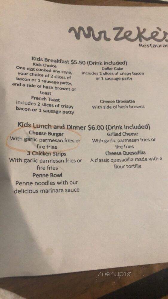 Mr Zeke's Restaurant - Lakeside, AZ menu_pic