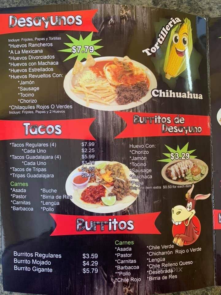 Tortilleria Chihuahua - Hereford, TX menu_pic
