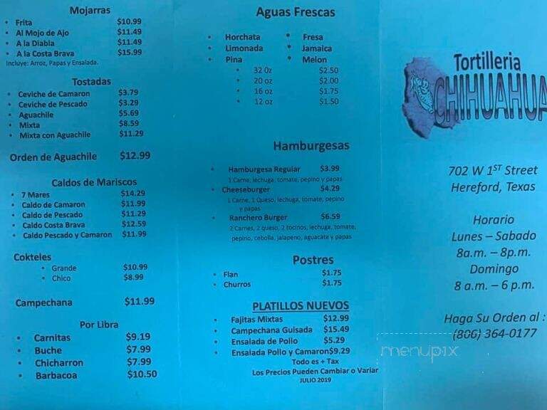 Tortilleria Chihuahua - Hereford, TX menu_pic