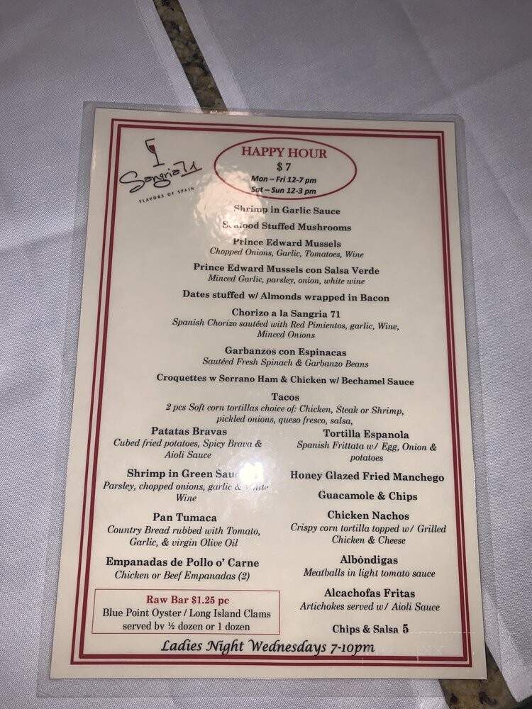 Sangria 71 - Commack, NY menu_pic