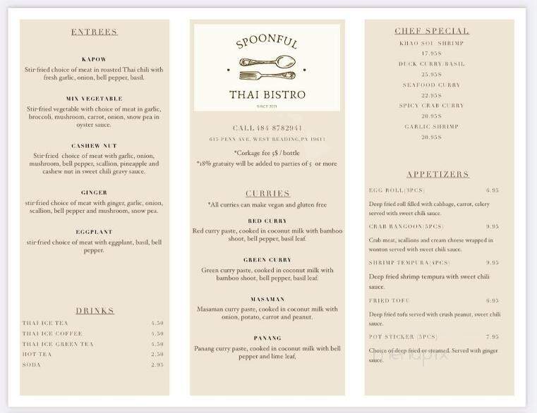 Spoonful Thai Bistro - West Reading, PA menu_pic
