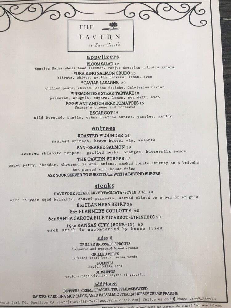 Zaca Creek Restaurant - Buellton, CA menu_pic