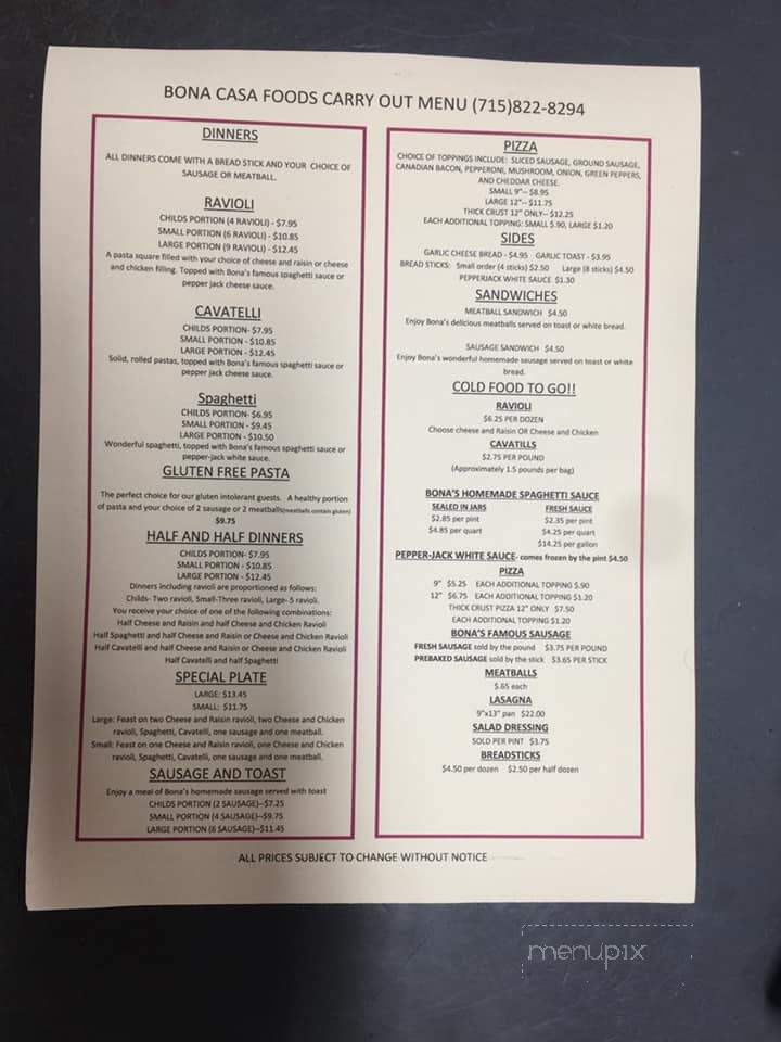 Bona Casa Foods - Cumberland, WI menu_pic