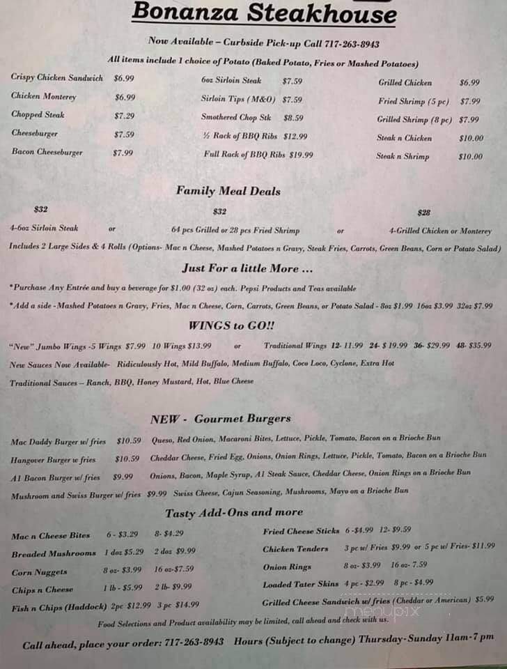 Bonanza Steakhouse - Chambersburg, PA menu_pic