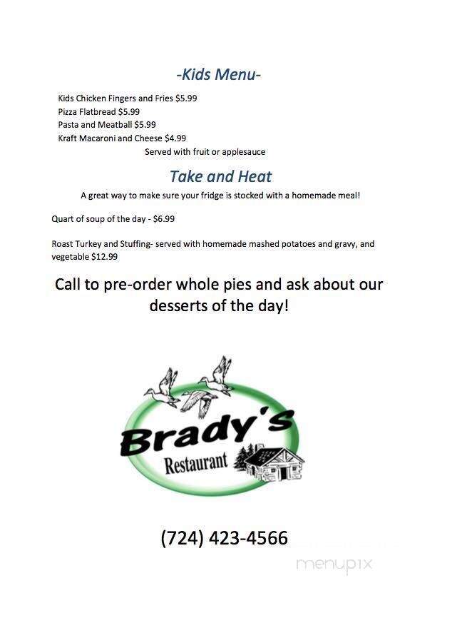Brady's Restaurant - Acme, PA menu_pic
