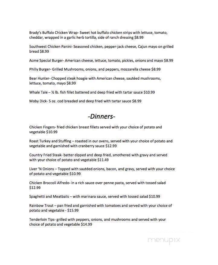 Brady's Restaurant - Acme, PA menu_pic