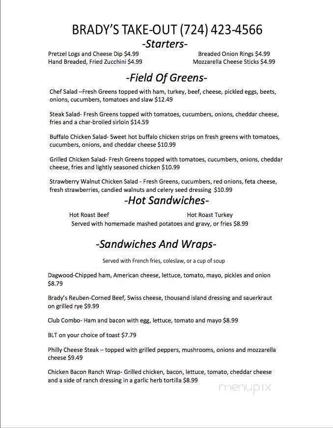 Brady's Restaurant - Acme, PA menu_pic