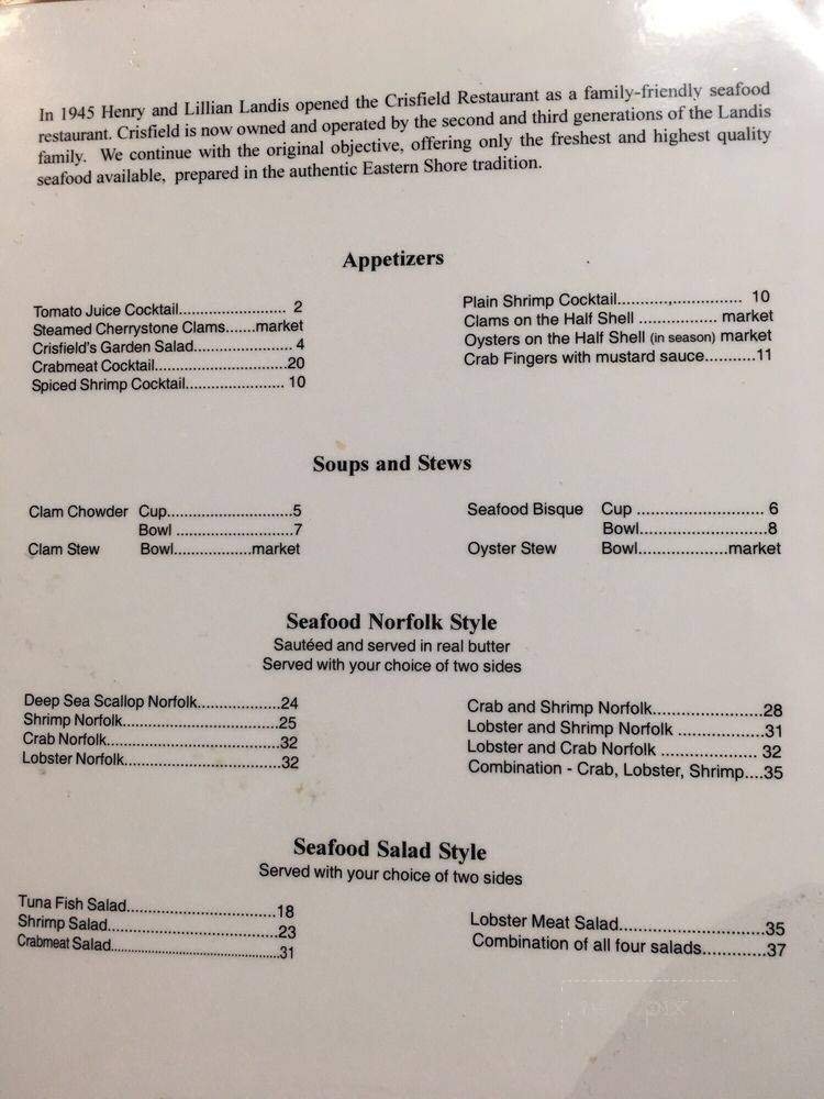 Crisfield Seafood Restaurant - Silver Spring, MD menu_pic