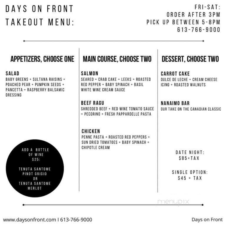 Days on Front - Kingston, ON menu_pic