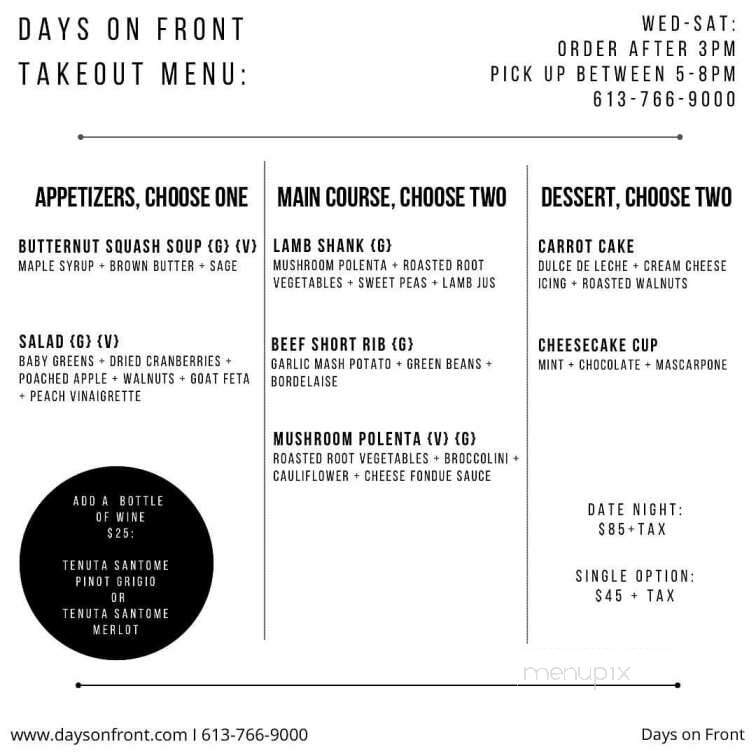 Days on Front - Kingston, ON menu_pic