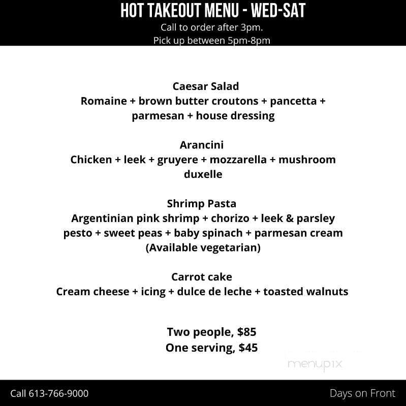Days on Front - Kingston, ON menu_pic