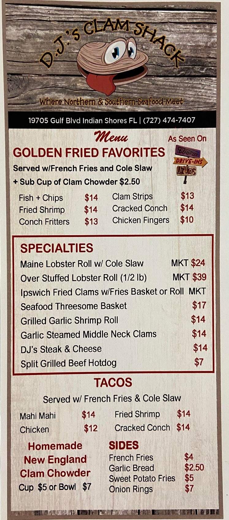 DJ's Clam Shack - Indian Shores, FL menu_pic