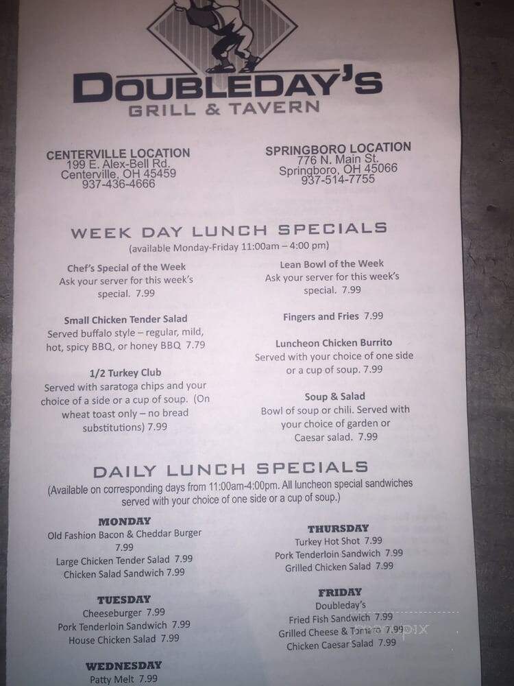 DoubleDay's Grill & Tavern - Springboro, OH menu_pic