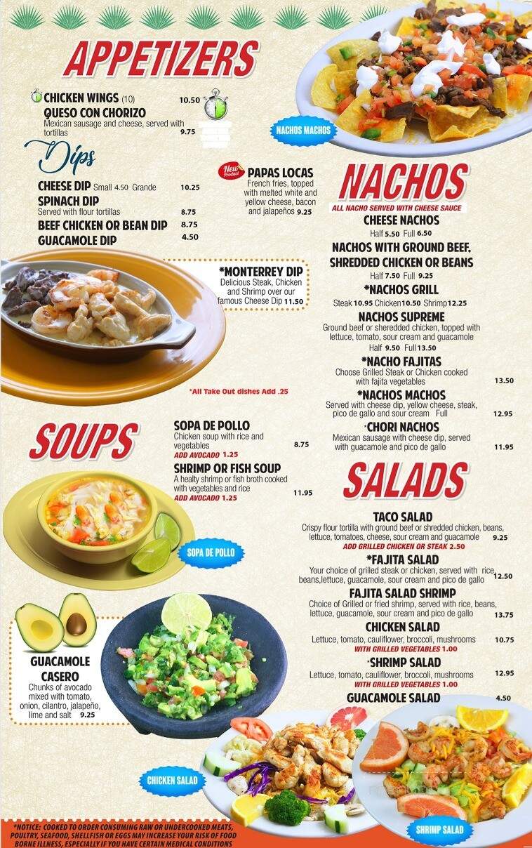 Menu of Monterrey Mexican Restaurant in Evans, GA 30809