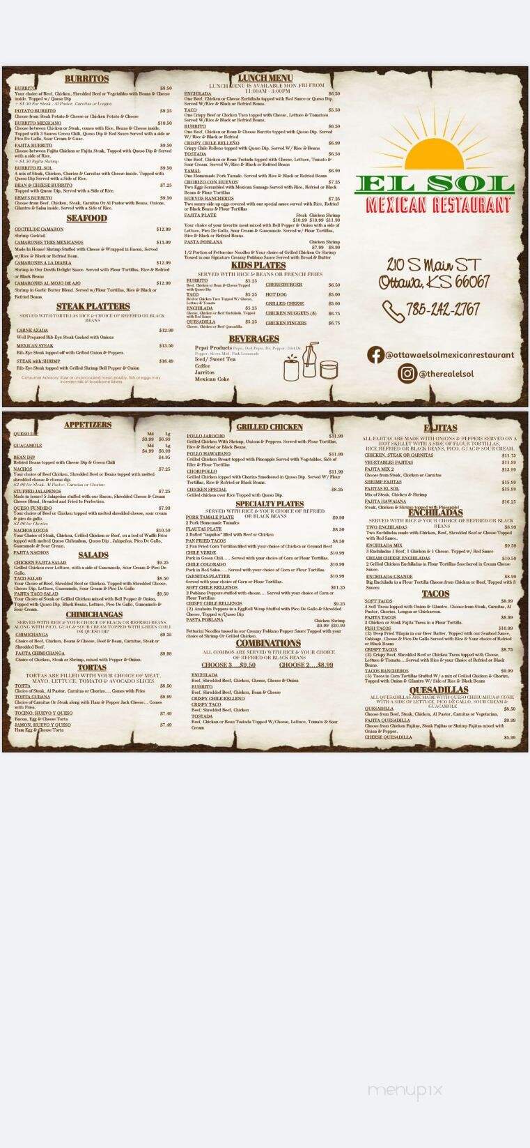 El Sol - Ottawa, KS menu_pic