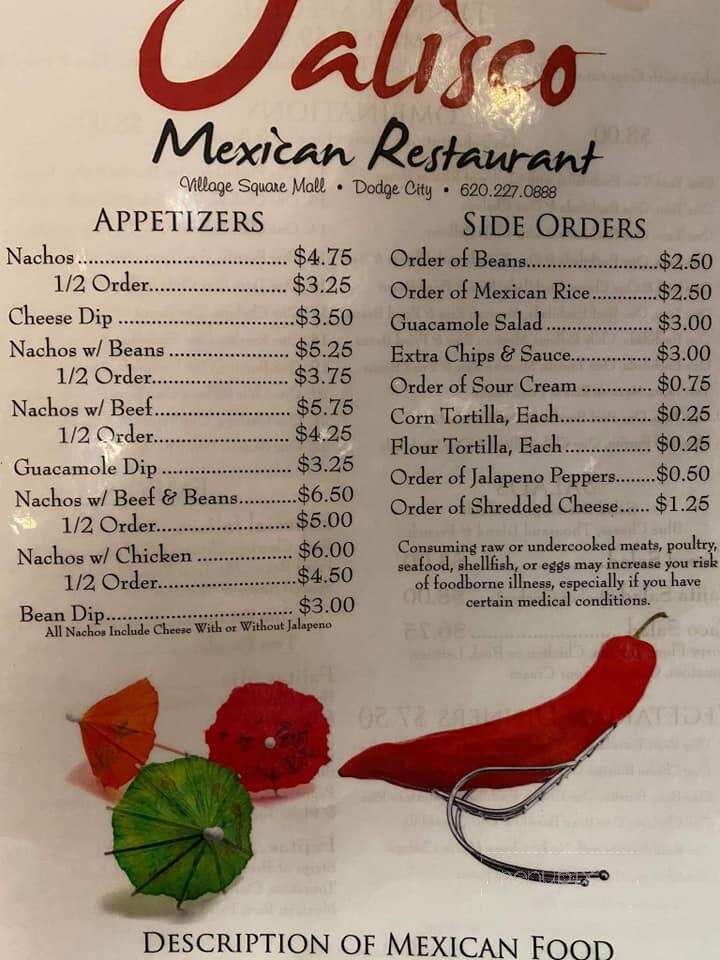 Jalisco Mexican Restaurant - Dodge City, KS menu_pic