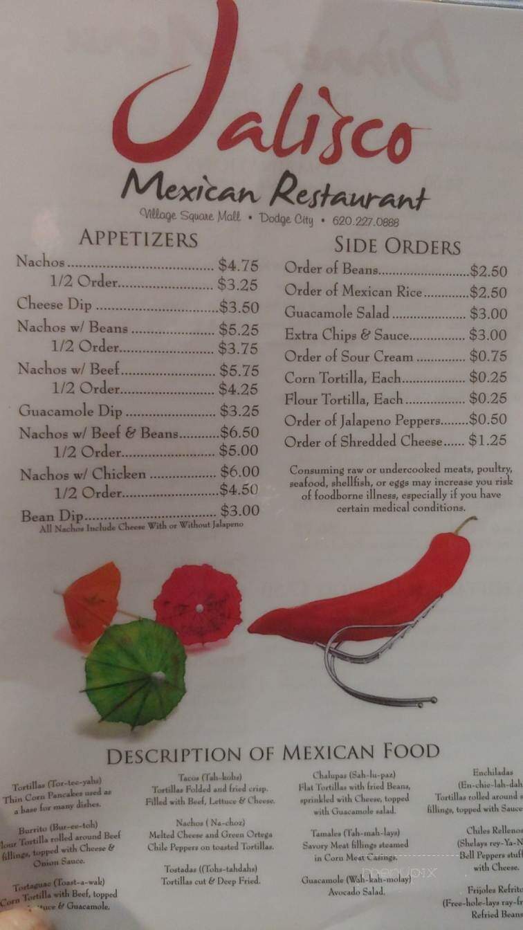 Jalisco Mexican Restaurant - Dodge City, KS menu_pic