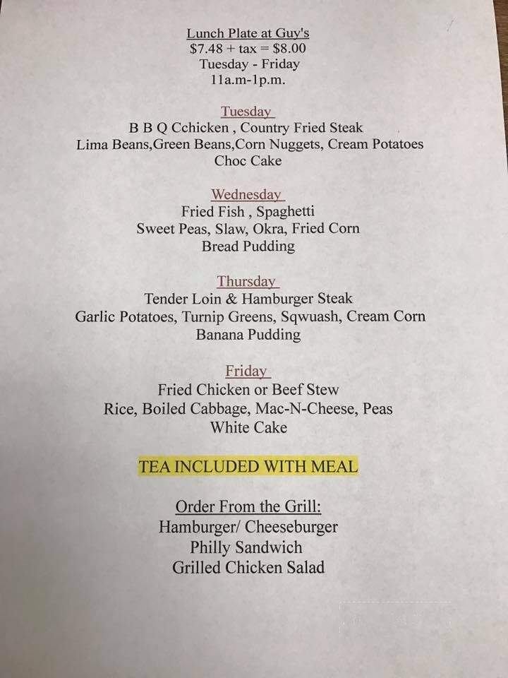 Guy's Catfish & Steakhouse - Vaiden, MS menu_pic