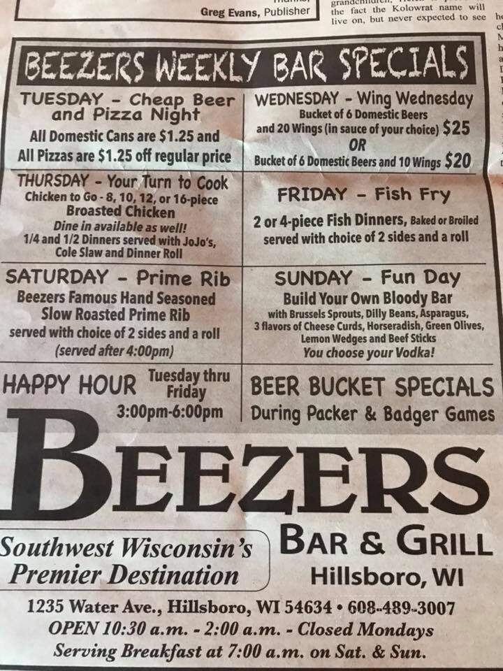 Beezer's - Hillsboro, WI menu_pic
