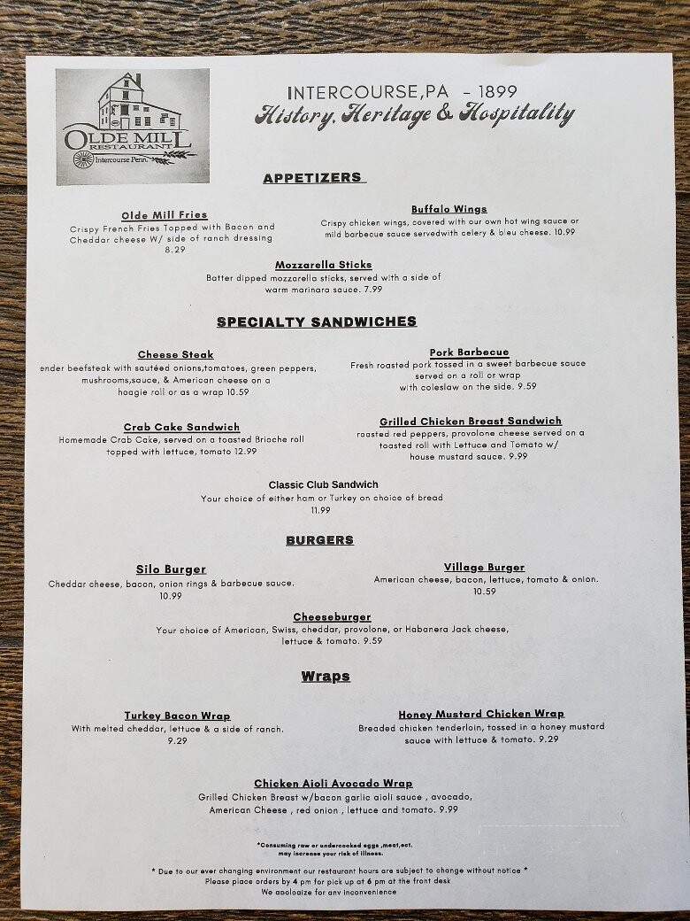 Olde Mill Restaurant - Intercourse, PA menu_pic