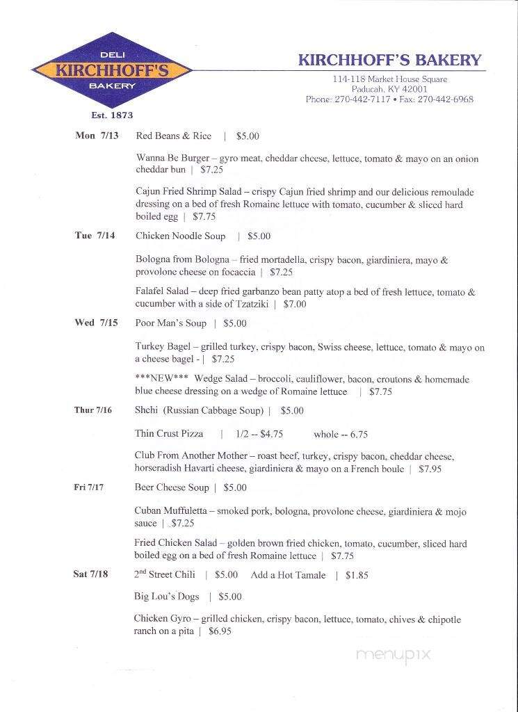 Kirchhoff Deli & Bakery - Paducah, KY menu_pic