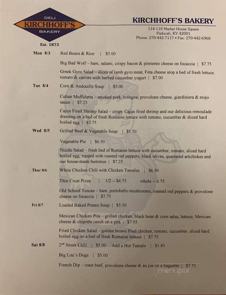 Kirchhoff Deli & Bakery - Paducah, KY menu_pic