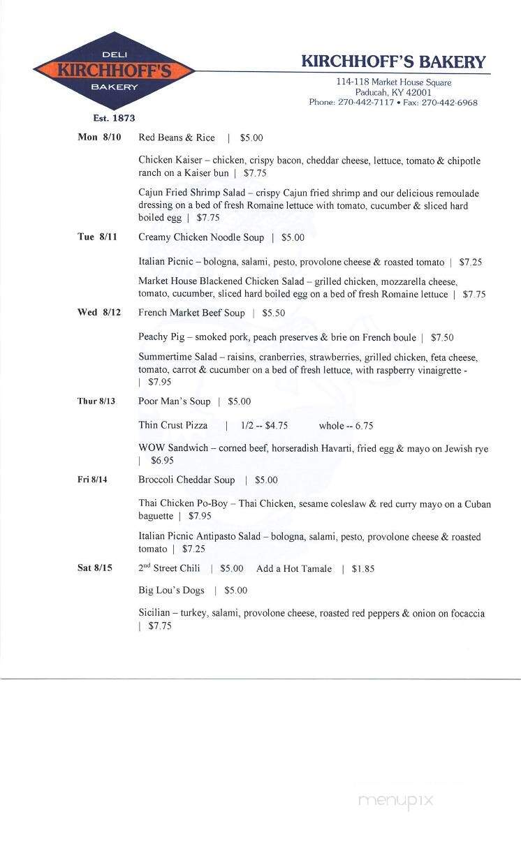 Kirchhoff Deli & Bakery - Paducah, KY menu_pic