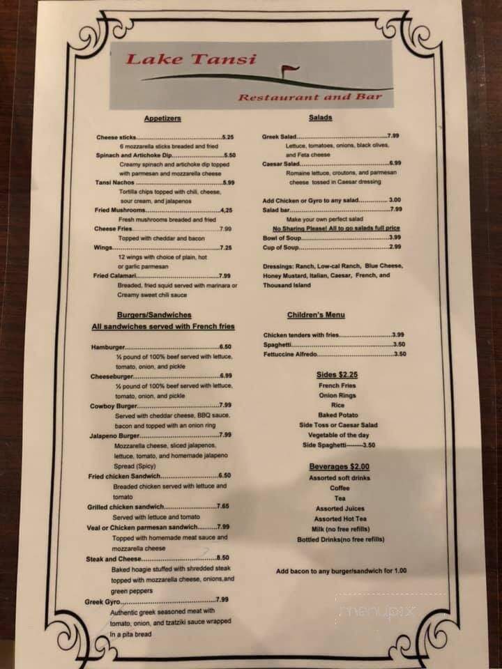 Lake Tansi Restaurant & Bar - Crossville, TN menu_pic
